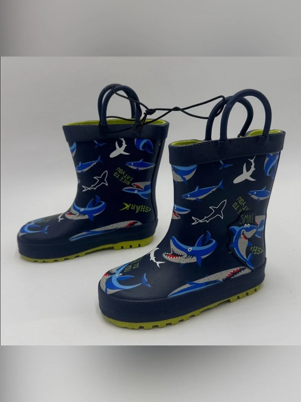 KomfortMe Kids Rain Boots Shark Print Navy Blue Toddler Size 6 & Youth Size 12